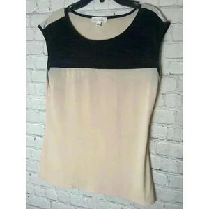 Calvin Klein Ivory Birch Black Sleeveless TopWomens Size XS Sheerless on Back